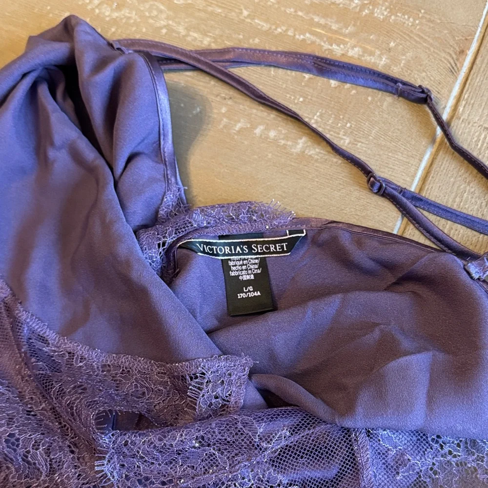 Victoria's Secret Lavender Satin Lace Slip Dress Lingerie - Large - Like New - Picture 2 of 14